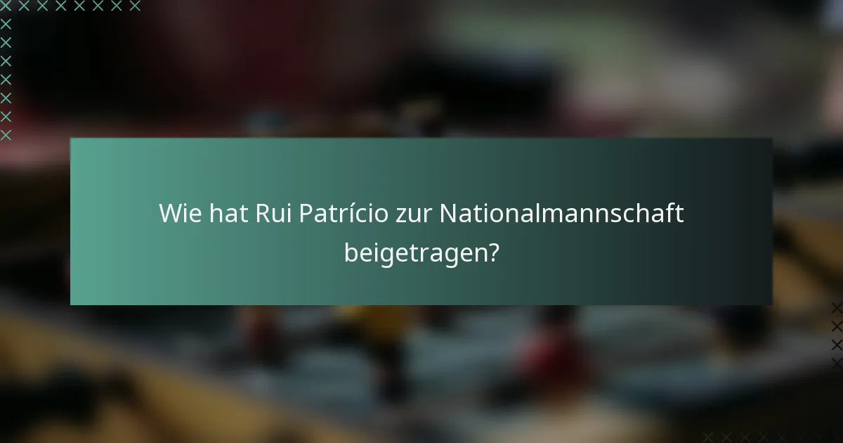 Wie hat Rui Patrício zur Nationalmannschaft beigetragen?